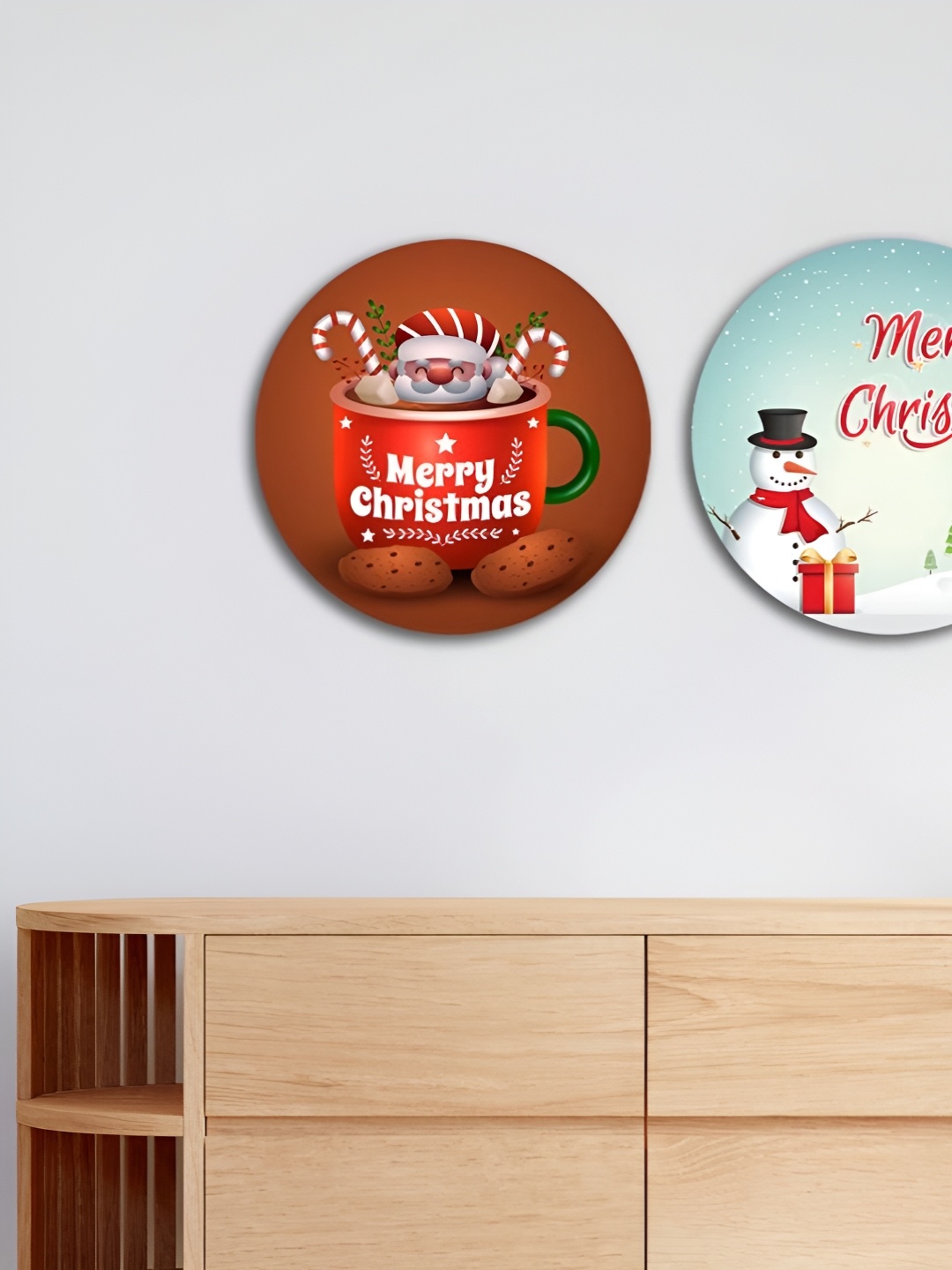 

CVANU Brown & Blue 2 Pieces Printed Wooden Wall Hangings