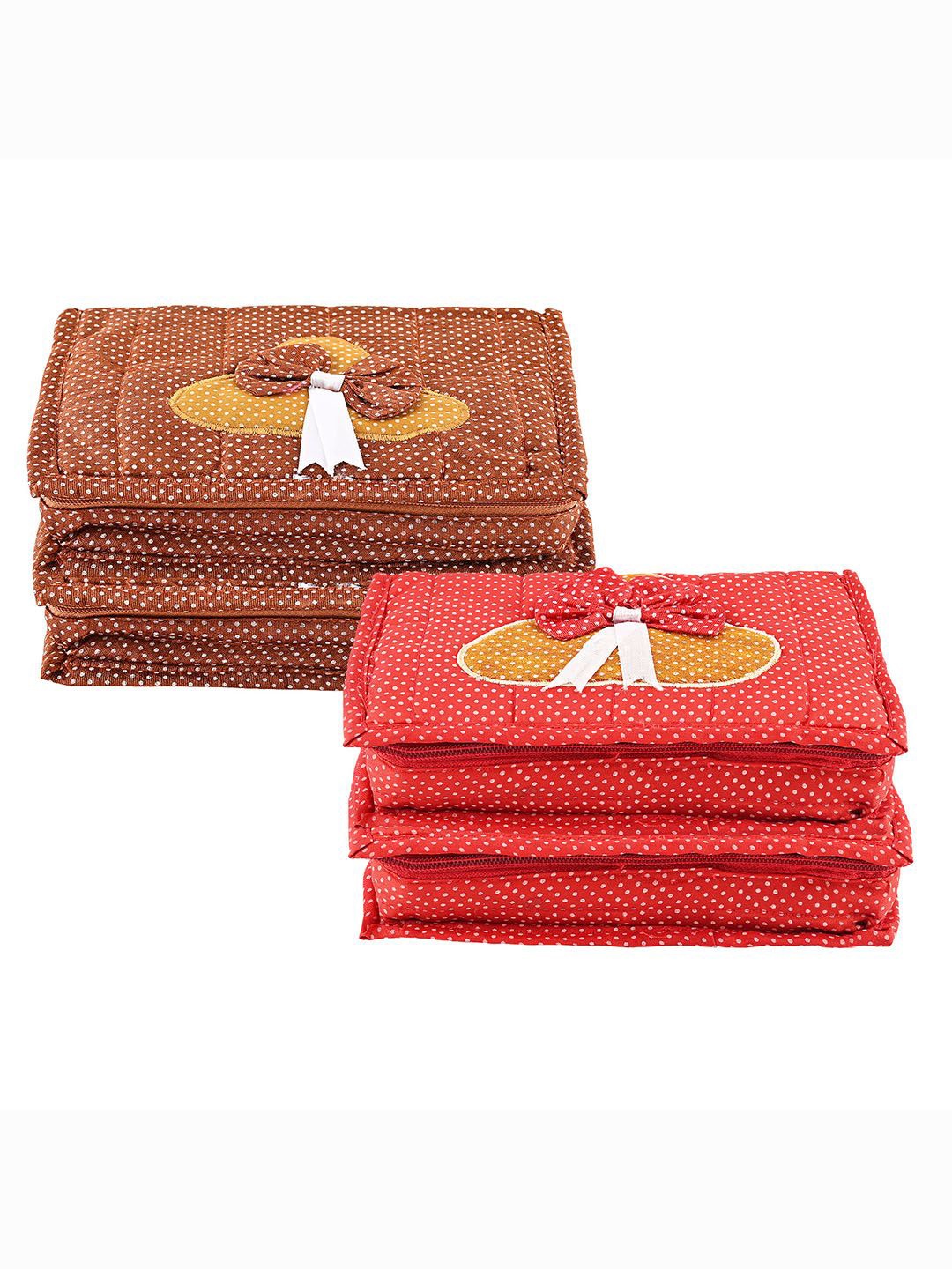 

Kuber Industries Gold-Toned & Red 4 Pieces Dots Printed Multi-Utility Organisers