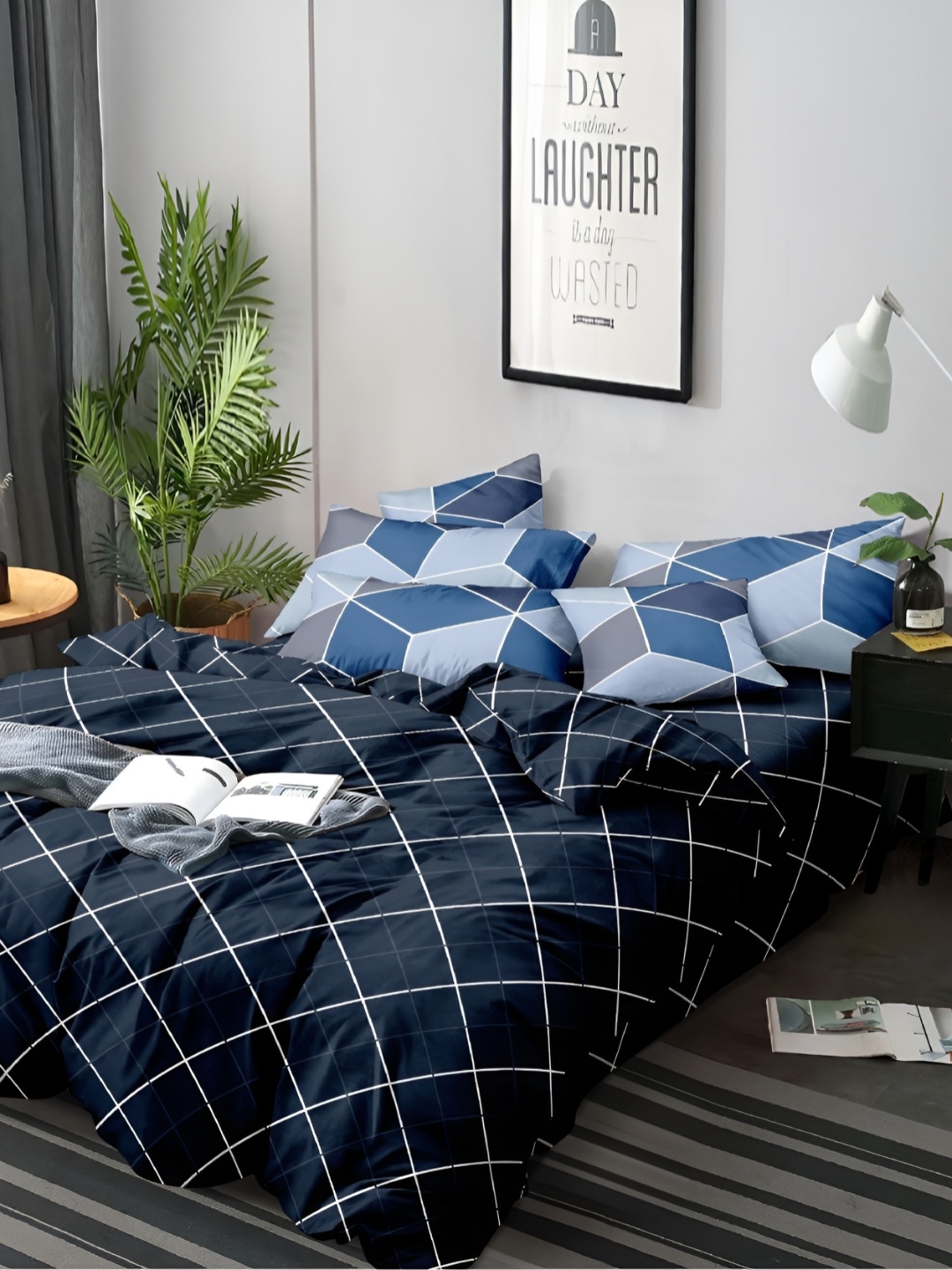 

MORADO Blue & White Checked Print Duvet Cover