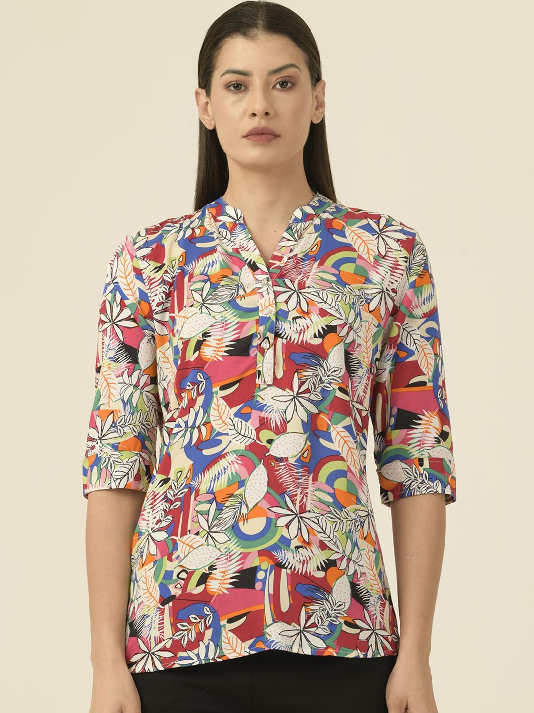 

Albion By CnM Women Floral Printed Mandarin Collar Top, Multi
