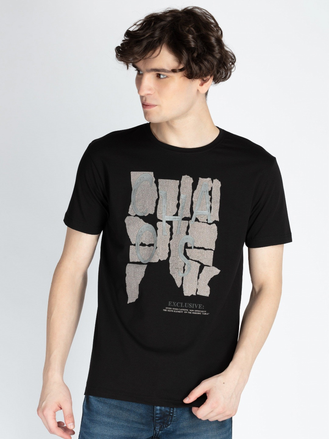

Status Quo Men Printed Raw Edge T-shirt, Black