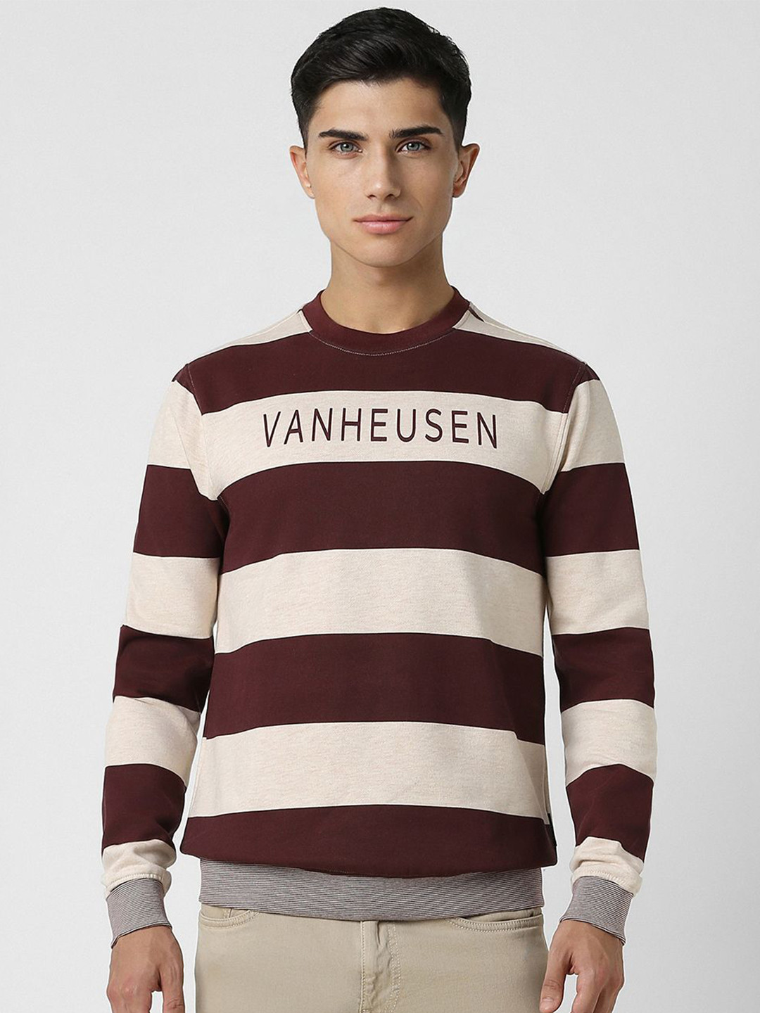 

Van Heusen Sport Men Striped Round Neck Sweatshirt, Brown