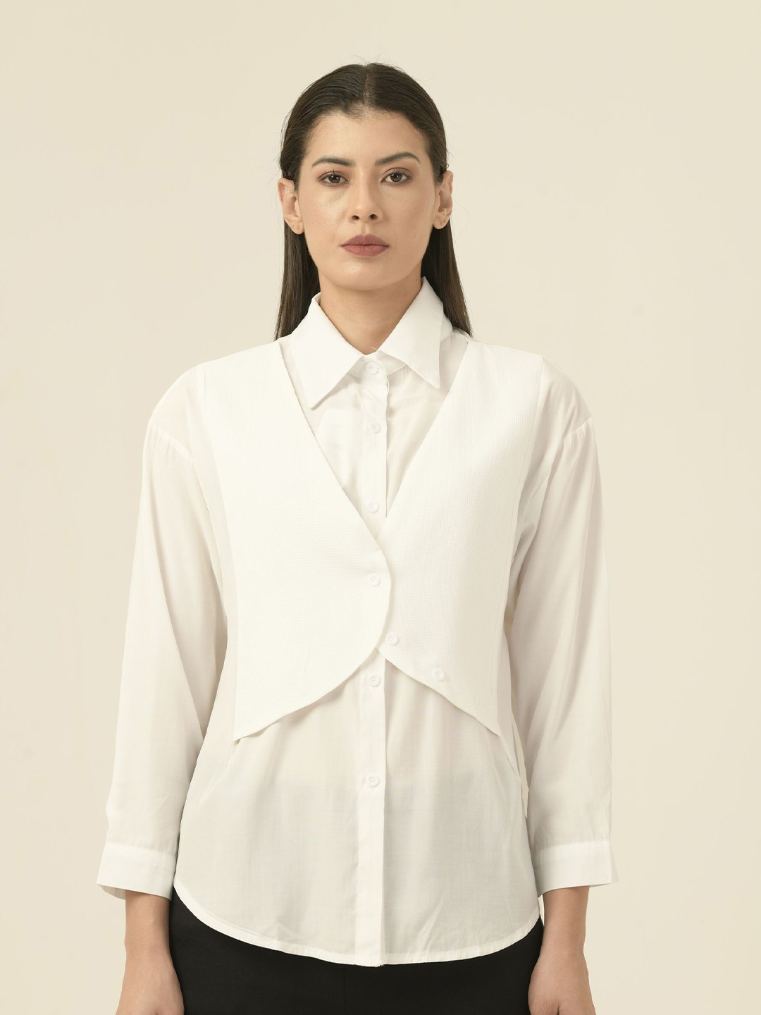 

Albion By CnM Women Solid Shirt Collar Top, White