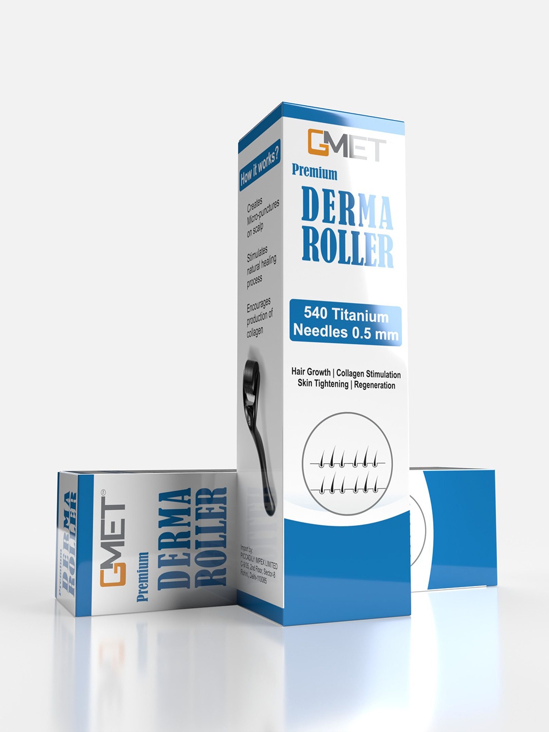 

GMET Derma Roller For Hair Growth 0.5 mm with 540 Titanium Needles, Black