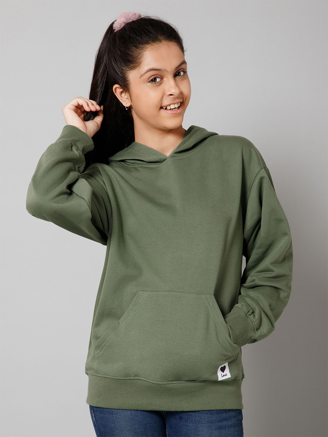 

Alan Jones Girls Solid Hooded Oversized Sweatshirt, Green