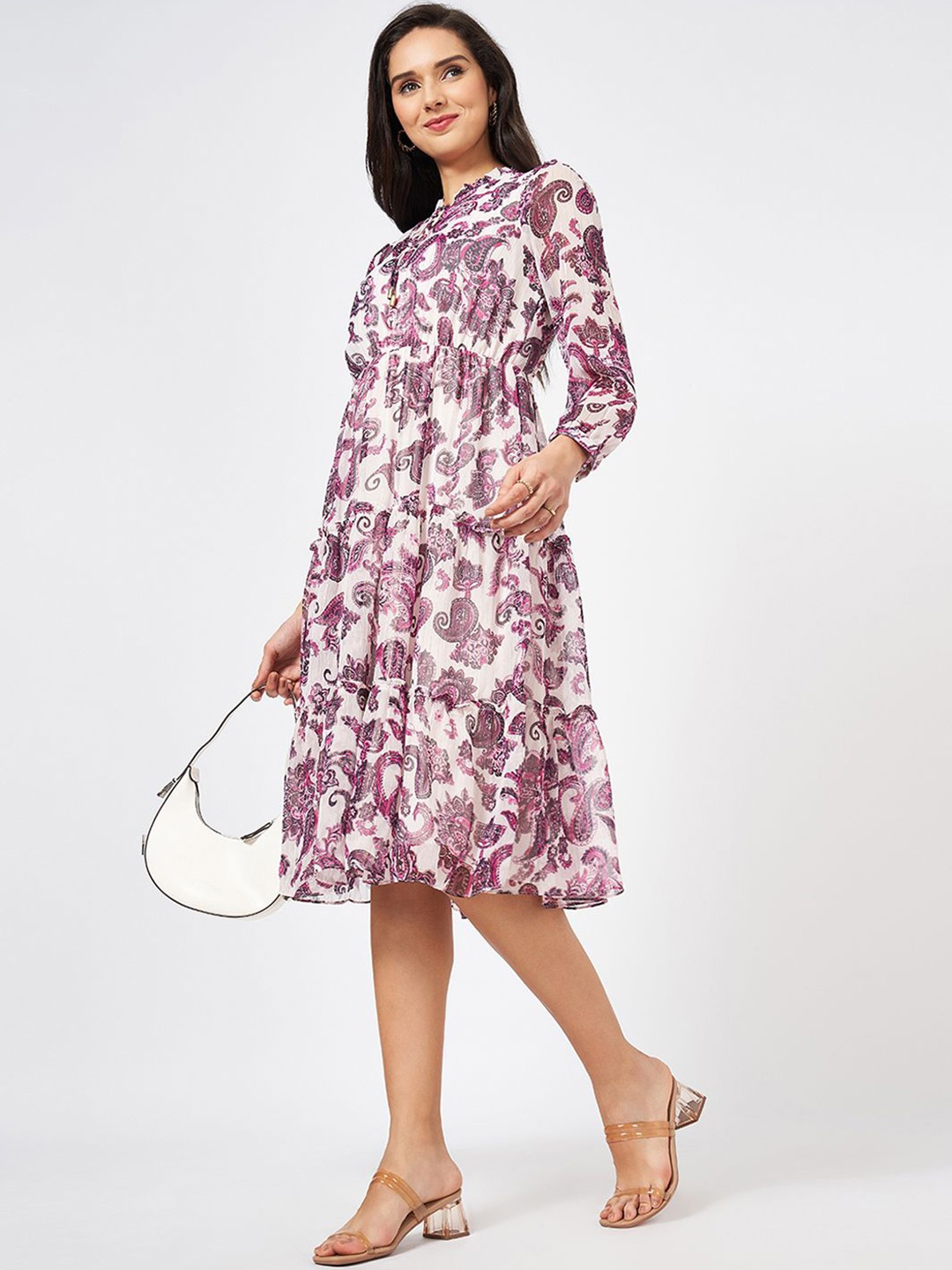 

Honey by Pantaloons Women Floral Printed Tie-Up Neck A-Line Dress, Off white
