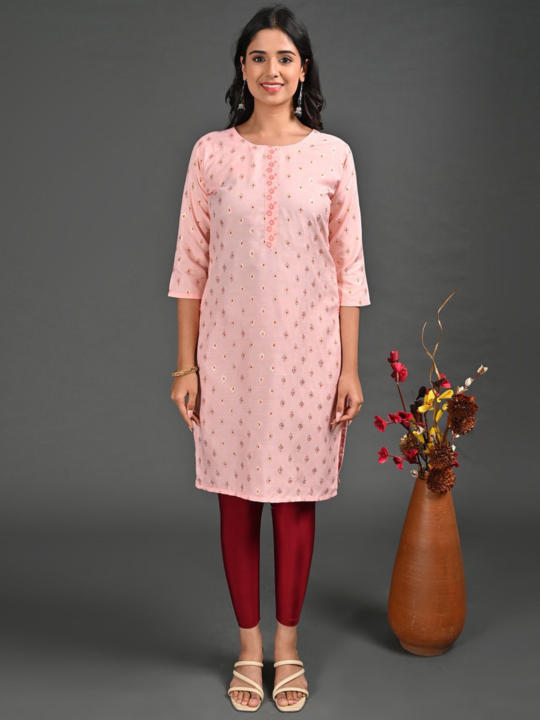 

GOLDSTROMS Ethnic Motifs Printed Straight Kurta, Peach