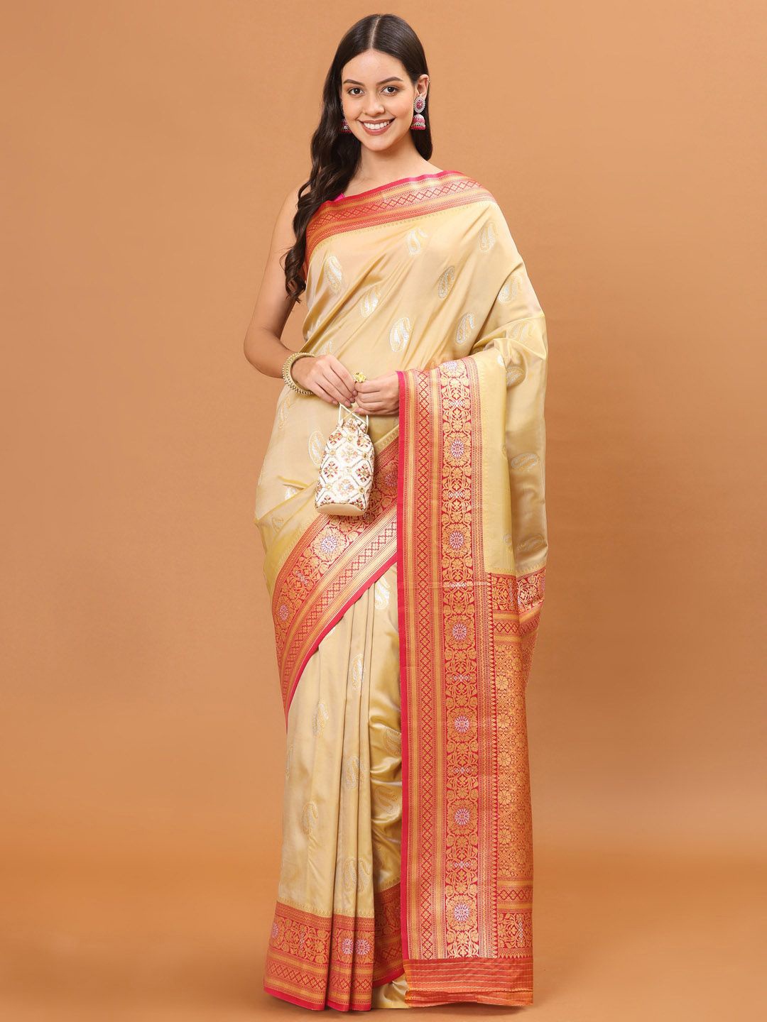 

Meena Bazaar Beige Woven Design Zari Art Silk Saree