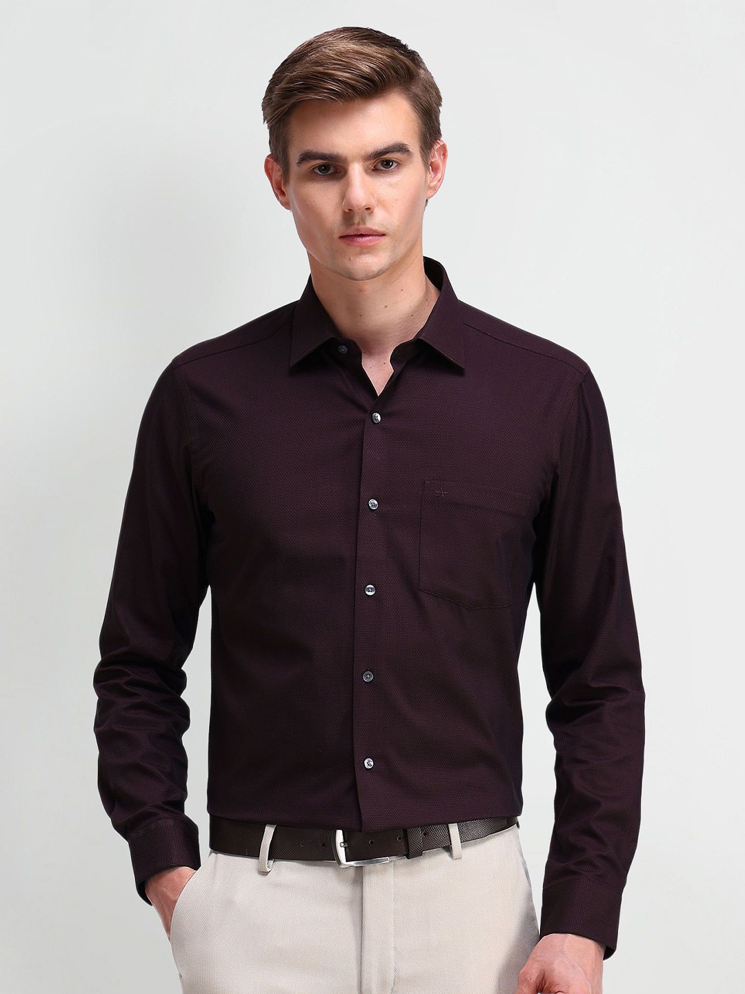 

Arrow Men Modern Spread Collar Solid Cotton Slim Fit Formal Shirt, Red