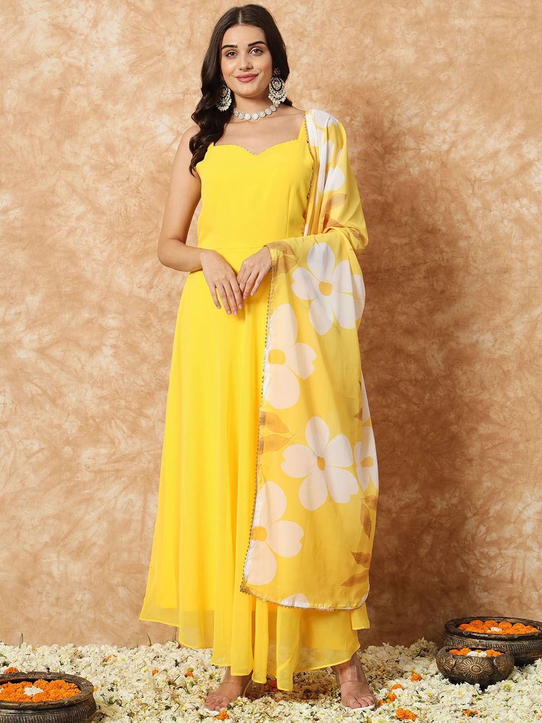 

KALINI Women Regular Silk Georgette Kurta with Pyjamas & With Dupatta, Yellow