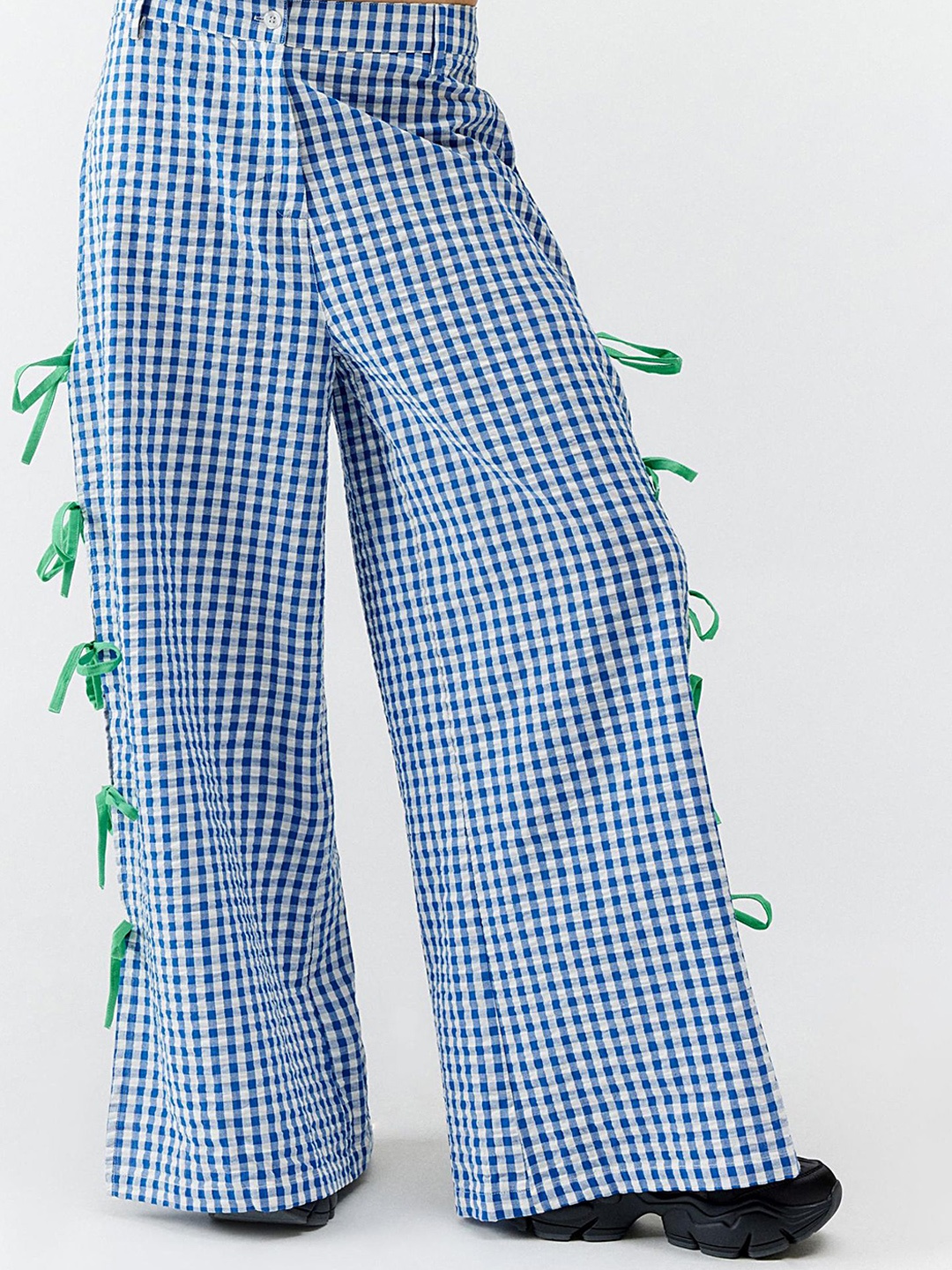 

LULU & SKY Women Checked Loose Fit High-Rise Trousers, Blue