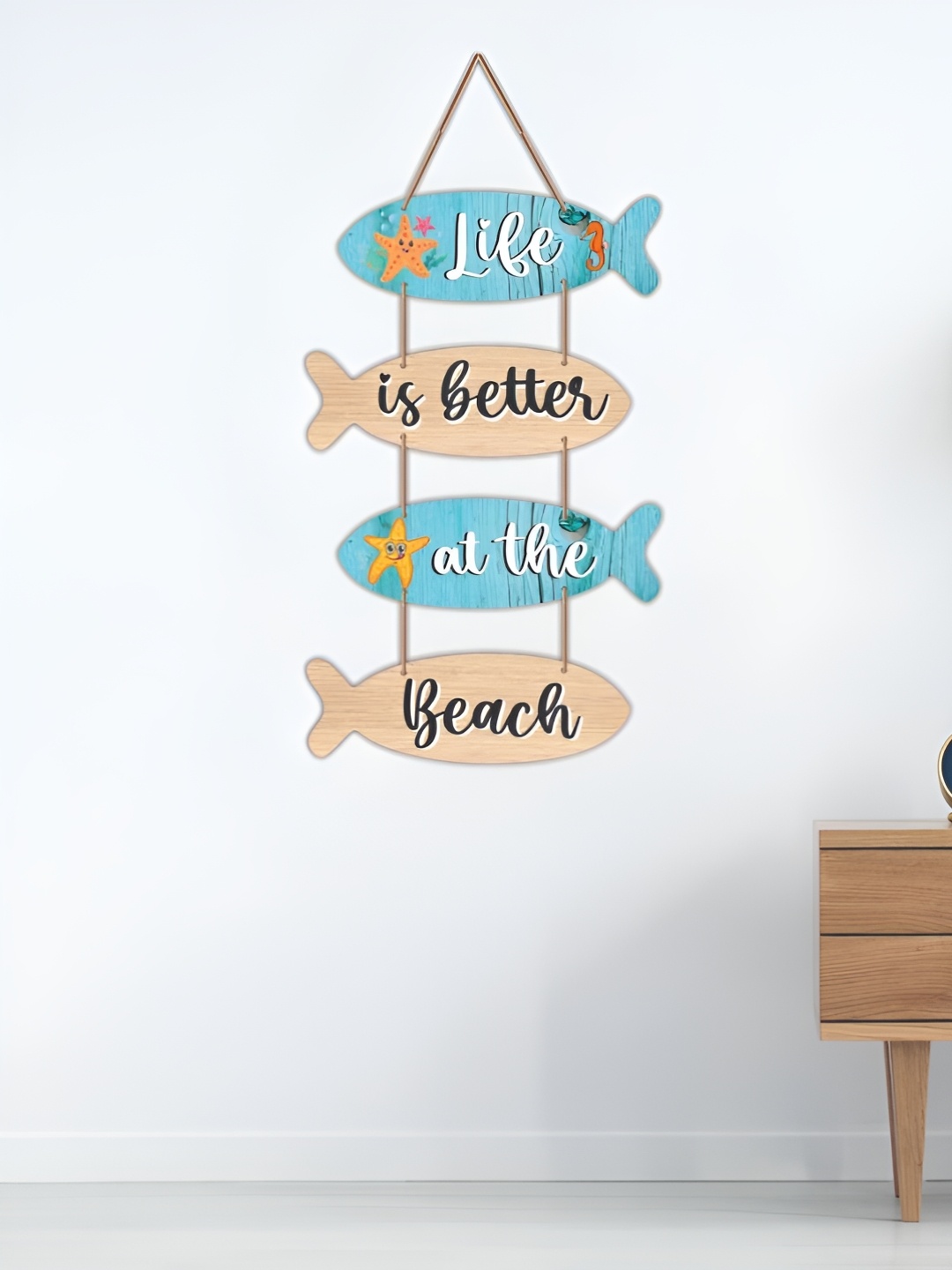 

CVANU Blue & Beige Quote Printed Wooden Wall Hanging