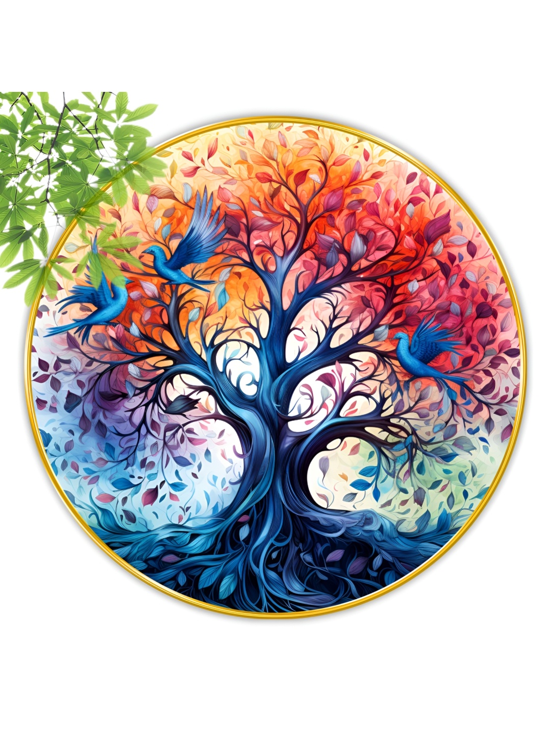 

SAF Blue & White Wooden Round Shape Wall Paintings