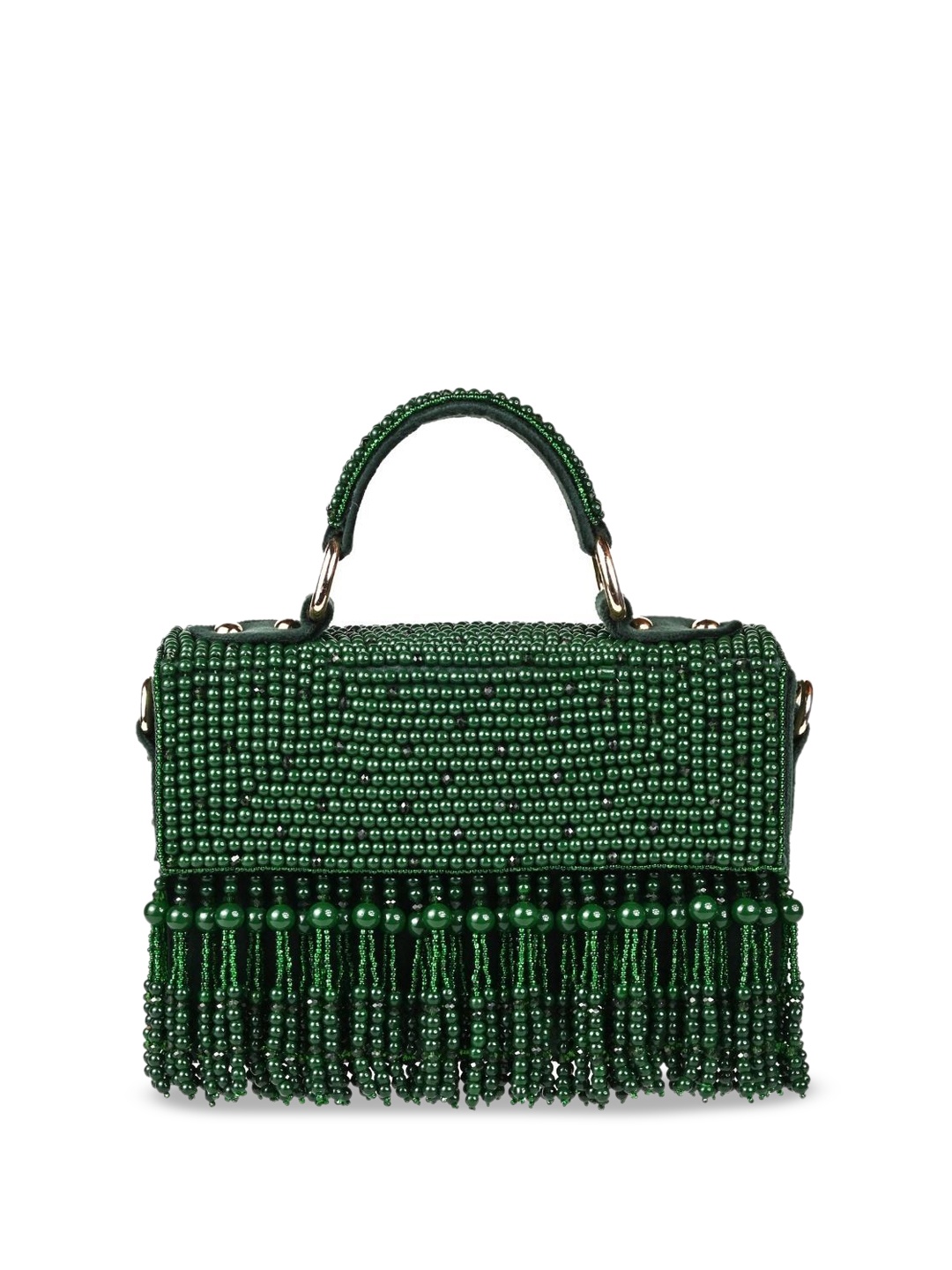 

House of Kosha Embellished Suede Swagger Sling Bag, Green