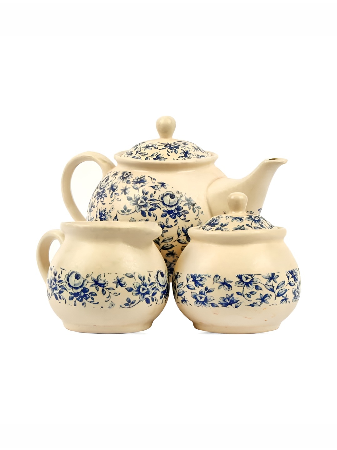 

AMALAFIEE CERAMICS Blue & Beige 3 Pieces Floral Printed Tea Pot