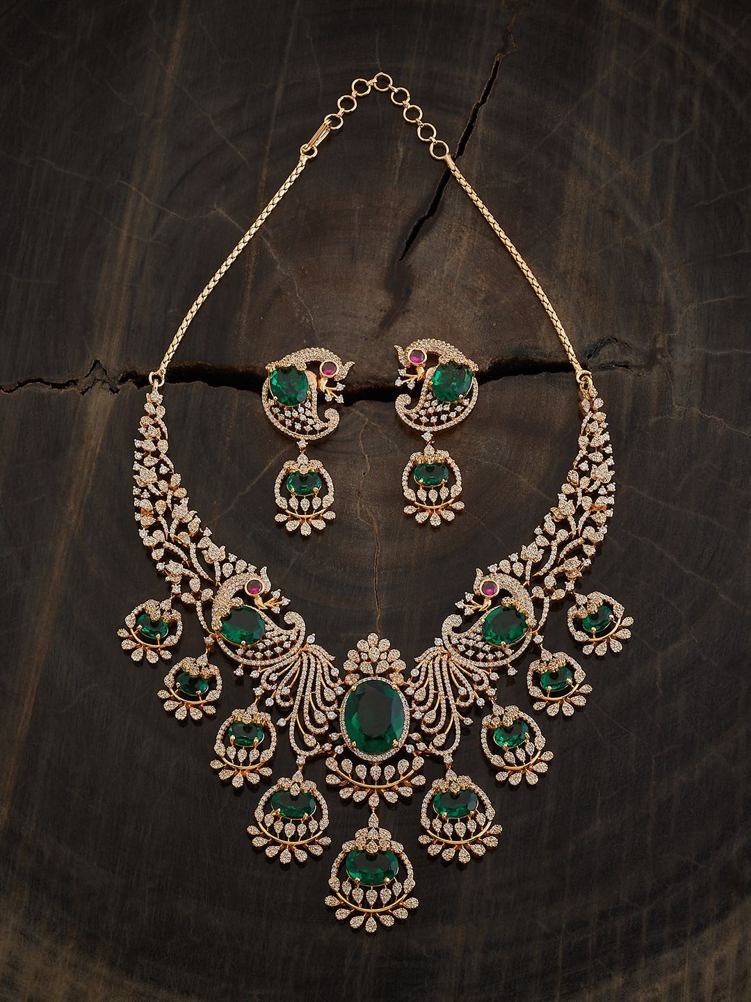 

Kushal's Fashion Jewellery Gold-Plated Cubic Zirconia Studded Jewellery Set, Green