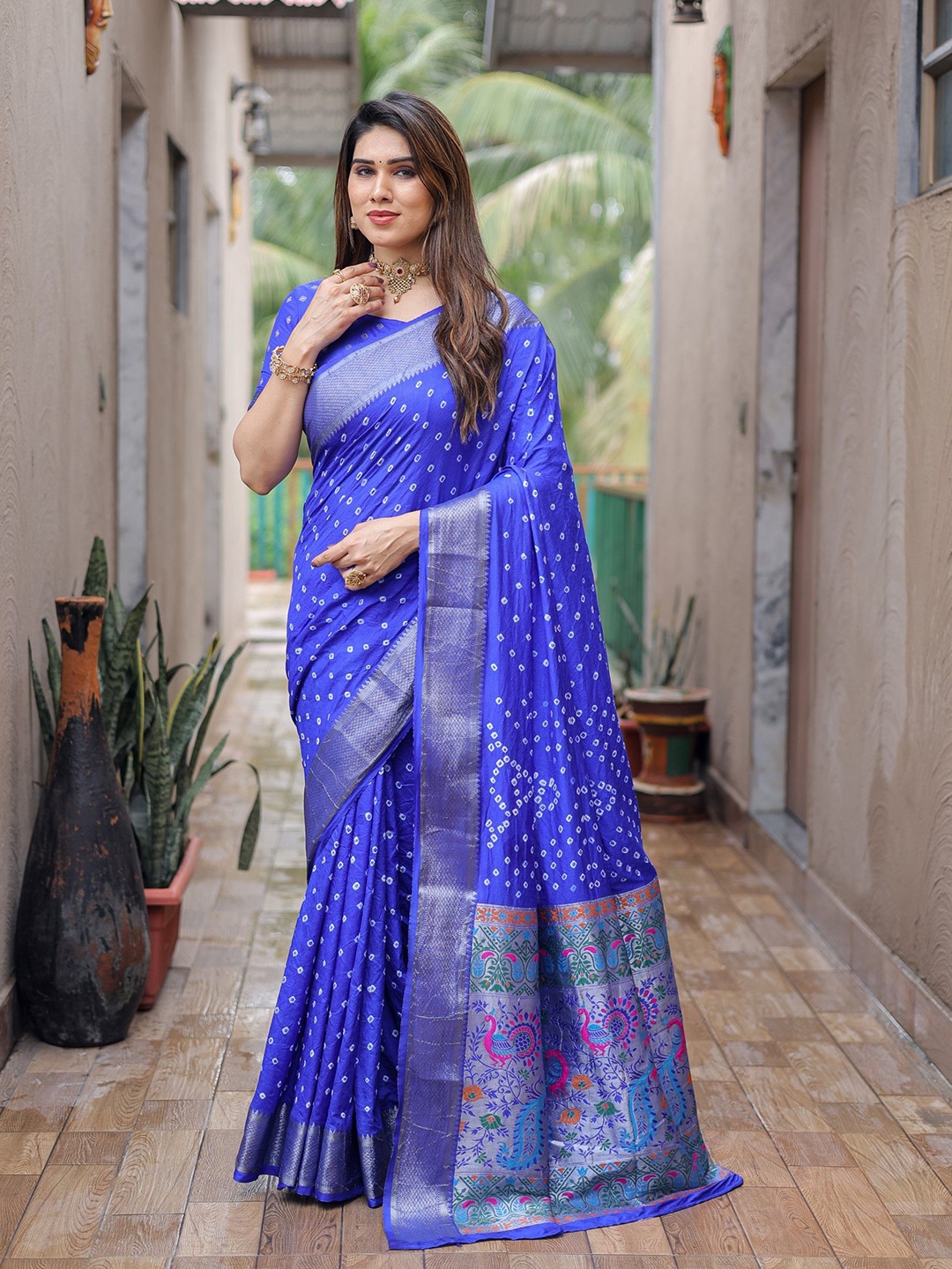 

Anaita Pure Silk Bandhani Saree, Blue