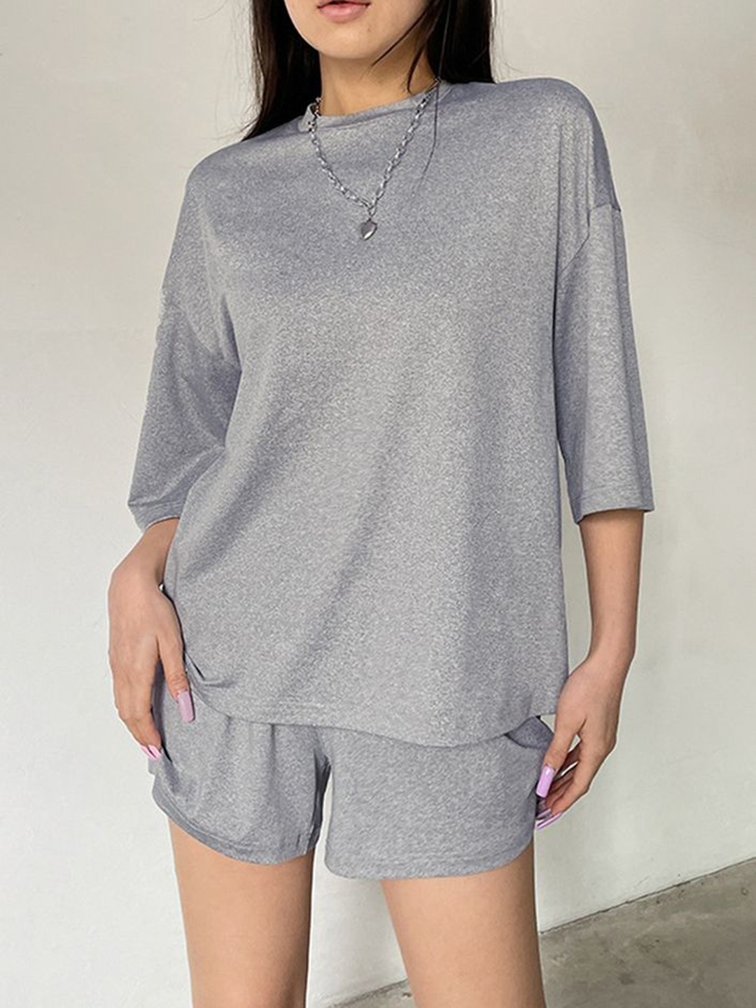 

LULU & SKY Round Neck T-shirt With Shorts, Grey melange