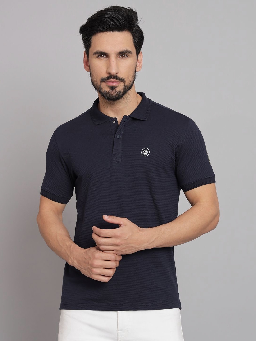 

URBAN TRAIL Men Solid Polo Collar Cotton T-shirt, Navy blue