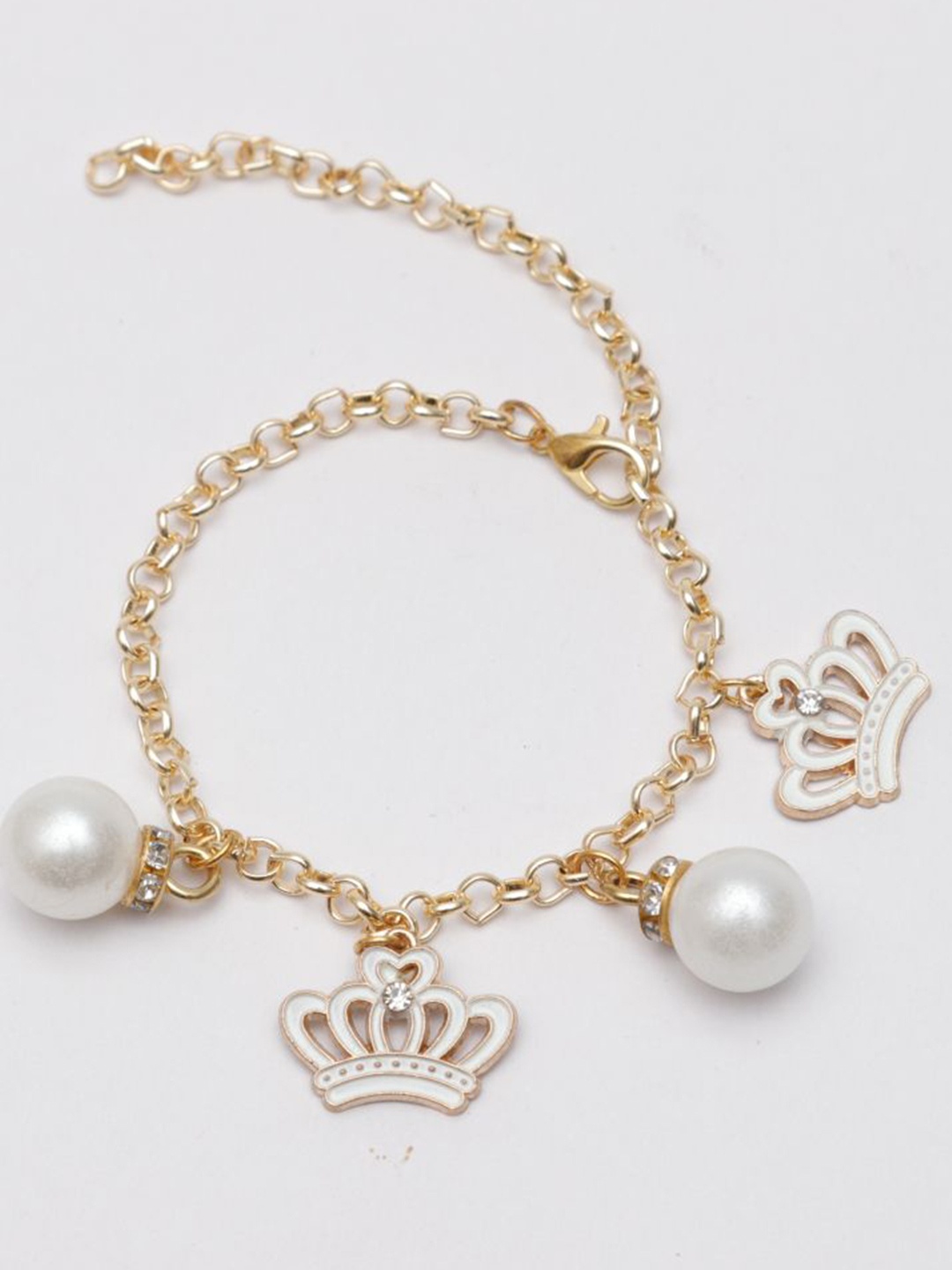 

Daizy Girls Gold-Plated Stones Studded & Beaded Crown Charm Bracelet