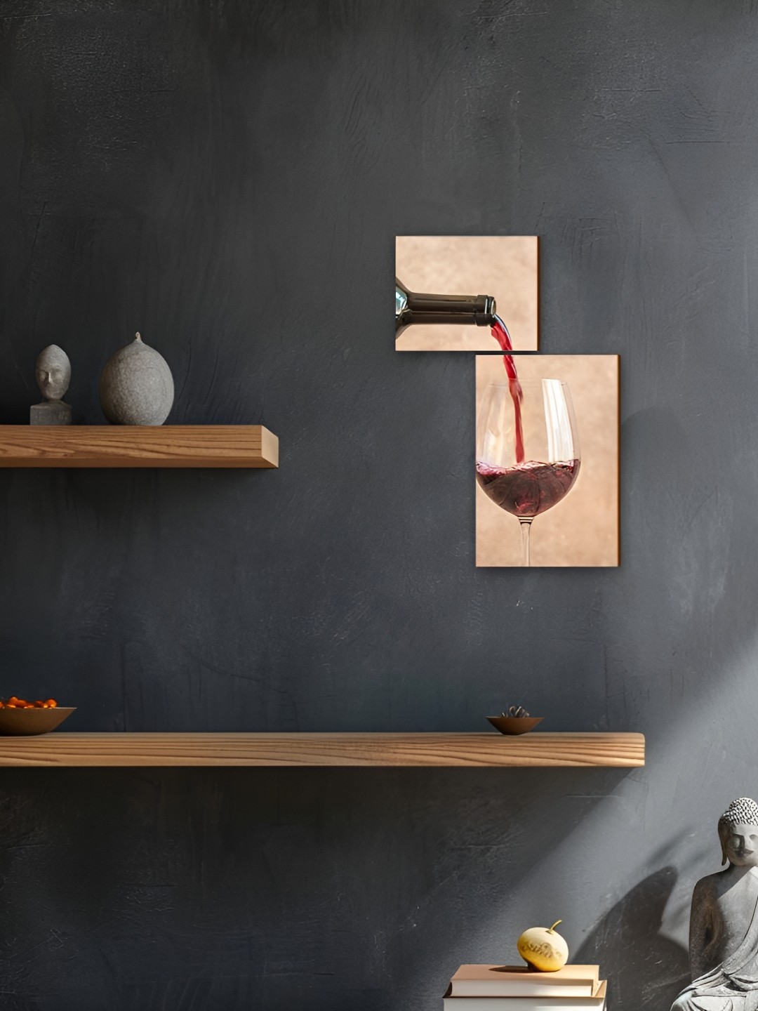 

CVANU Brown & Red 2 Pieces Printed Wooden Wall Hangings