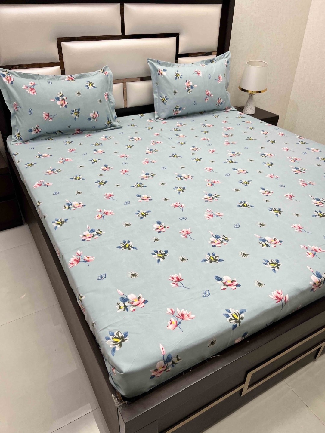 

Pure Decor Amulya Blue & Pink Floral Microfiber Queen Bedsheet With 2 Pillow Covers