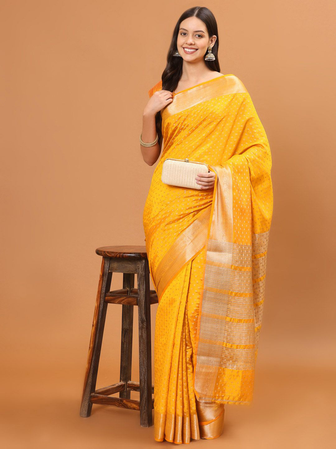 

Meena Bazaar Woven Design Zari Art Silk Saree, Yellow