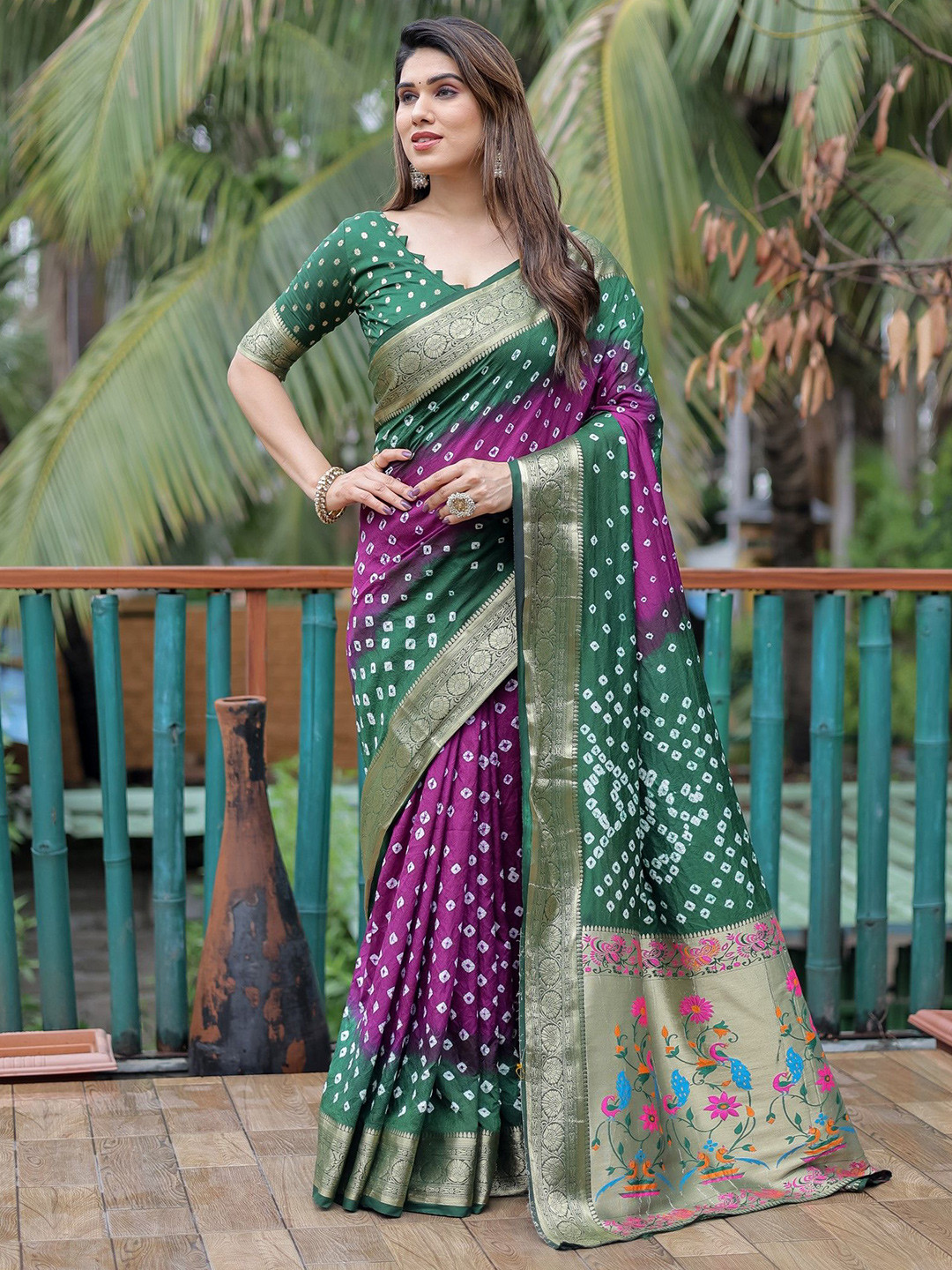 

Anaita Printed Pure Silk Designer Bandhani Saree, Purple