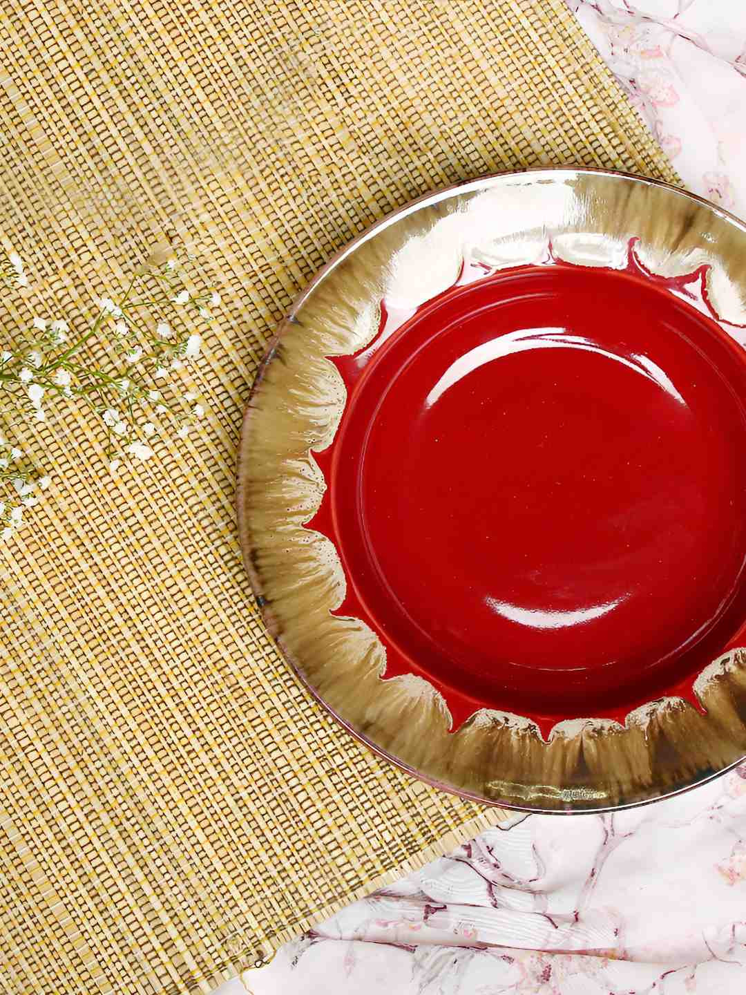 

AMALAFIEE CERAMICS Red Printed Ceramic Microwave Safe Plates