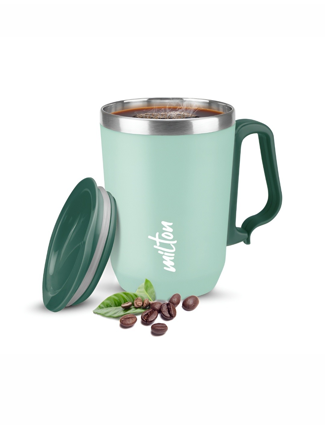 

Milton Cool Touch Coastal 350 Aqua Non Insulated SS Mug with Handle & Lid-300 ml, Turquoise blue