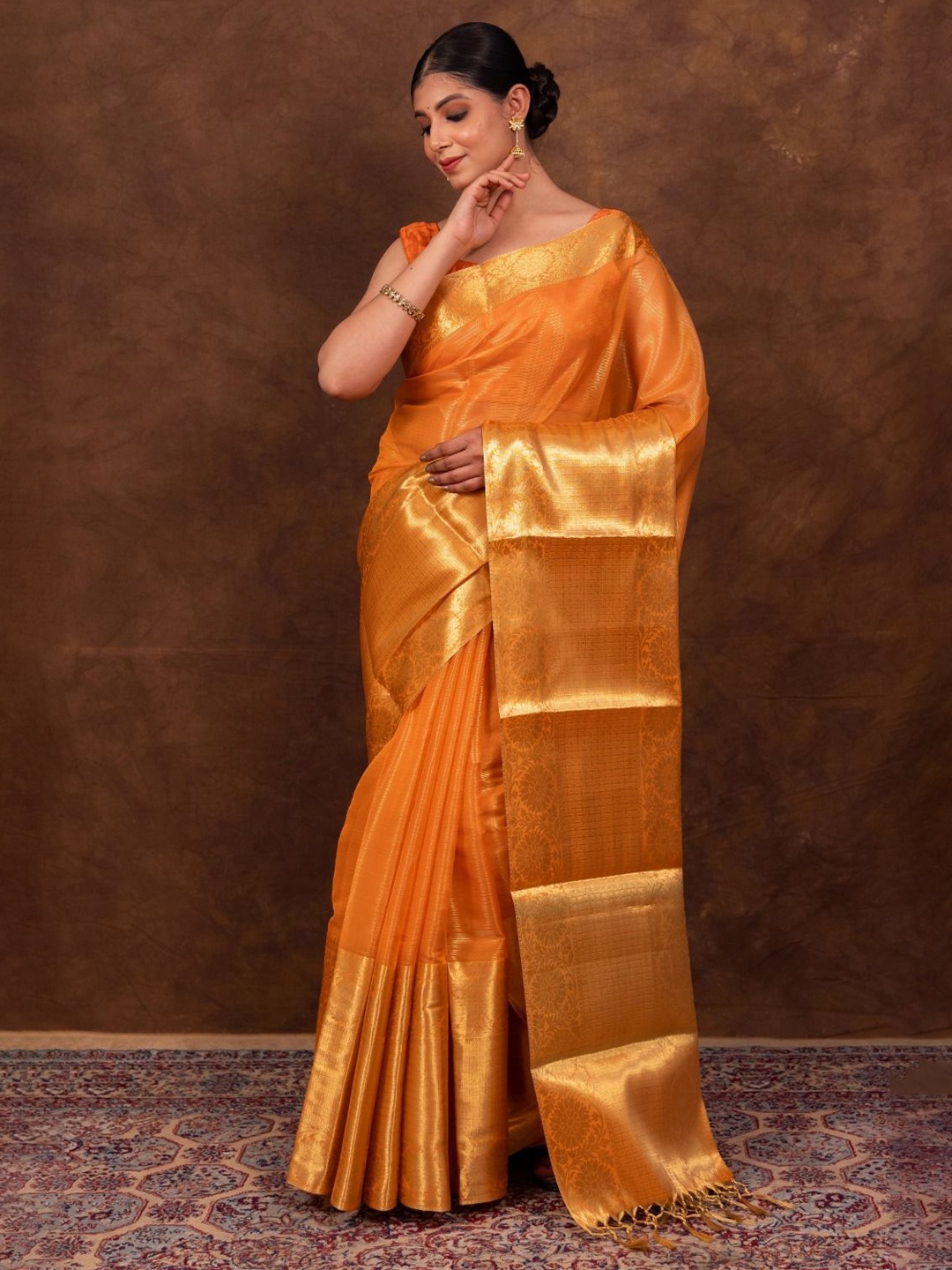 

KALINI Woven Design Zari Tissue Banarasi Saree, Orange