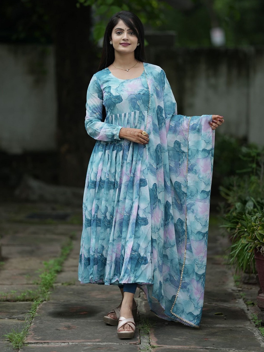 

JULEE Floral Print Flared Sleeve Georgette Fit & Flare Maxi Dress, Multi
