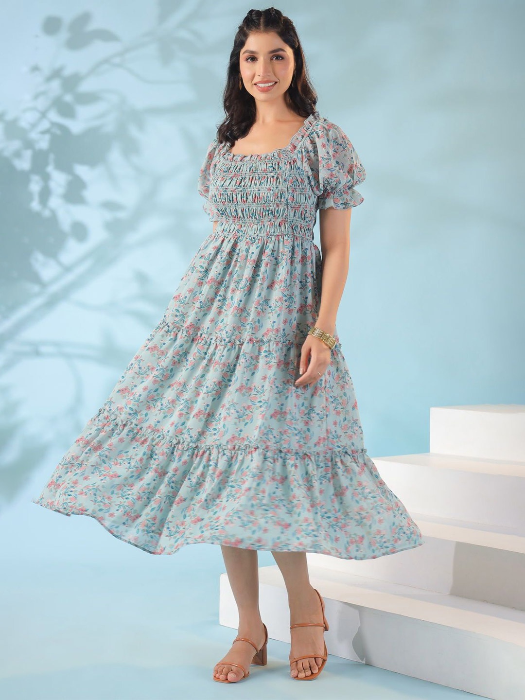 

Polago Clothing Women's Printed A-Line Dress, Blue