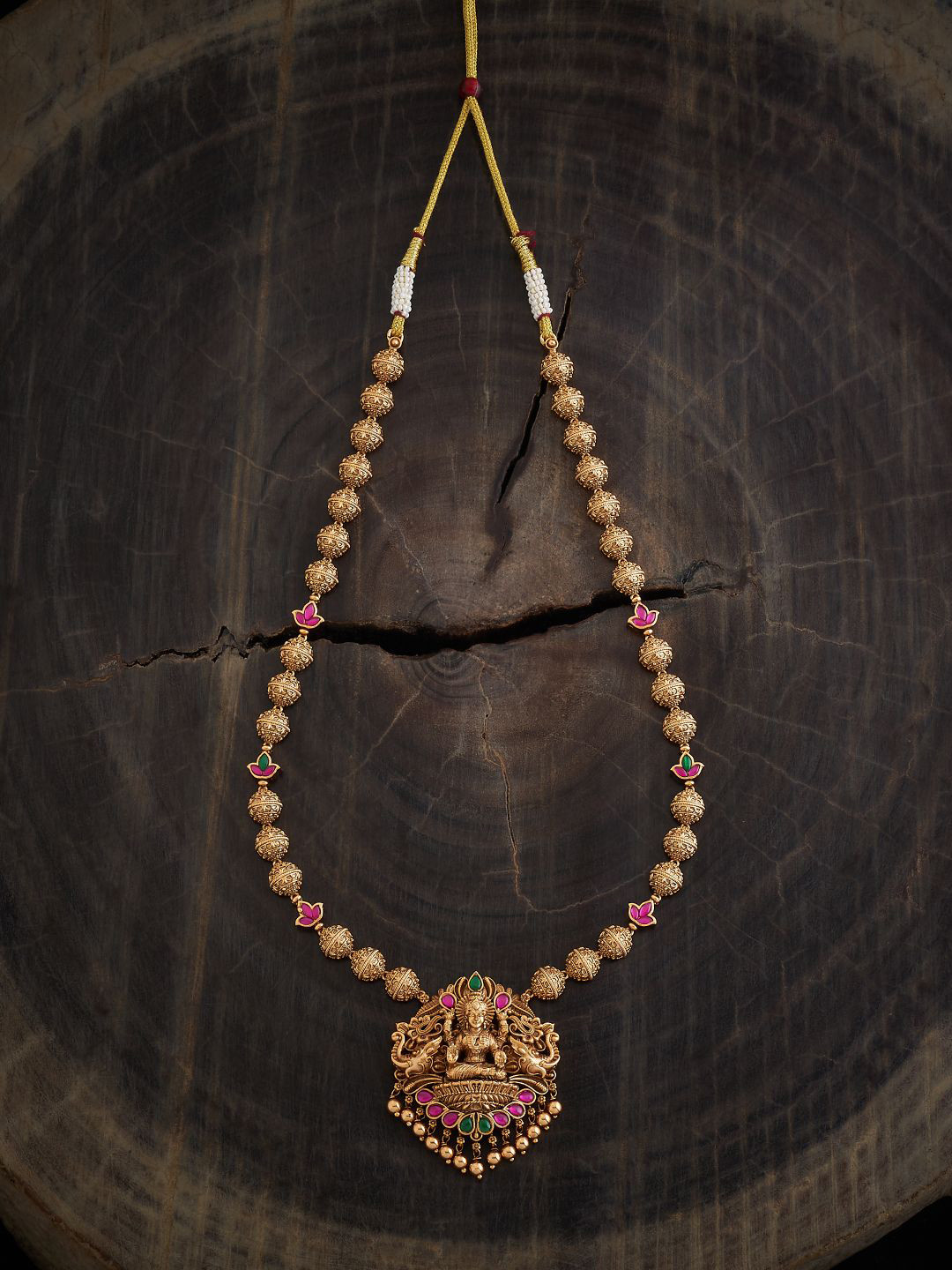 

Kushal's Fashion Jewellery Gold-Plated Stones Studded Temple Necklace
