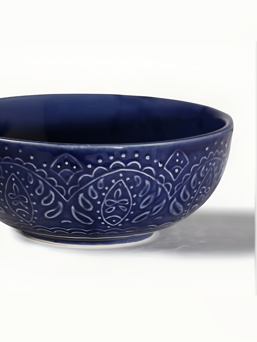 

AMALAFIEE CERAMICS Blue Textured Ceramic Microwave Safe Serving Bowl