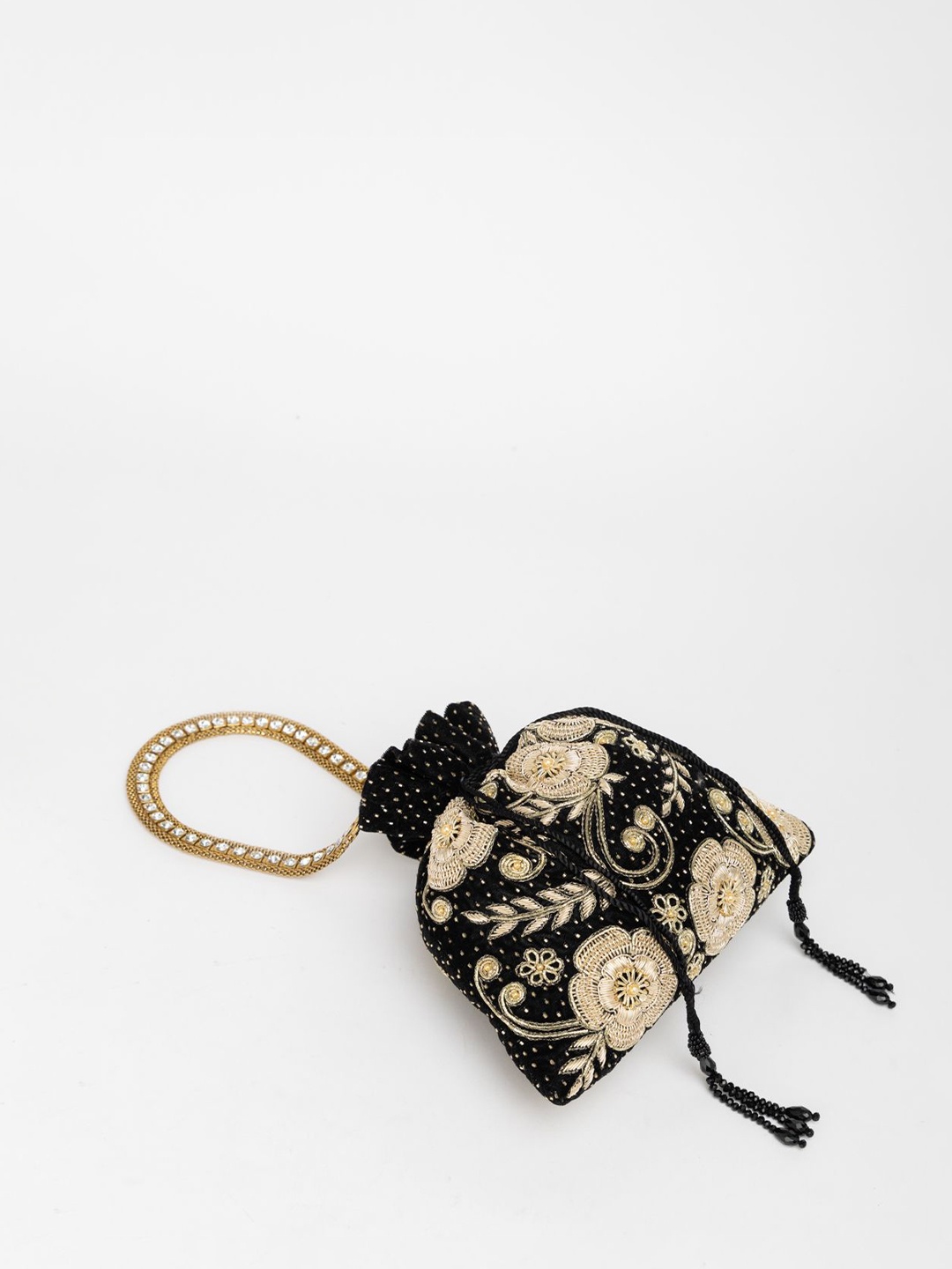 

EENA Embroidered Potli Clutch, Black