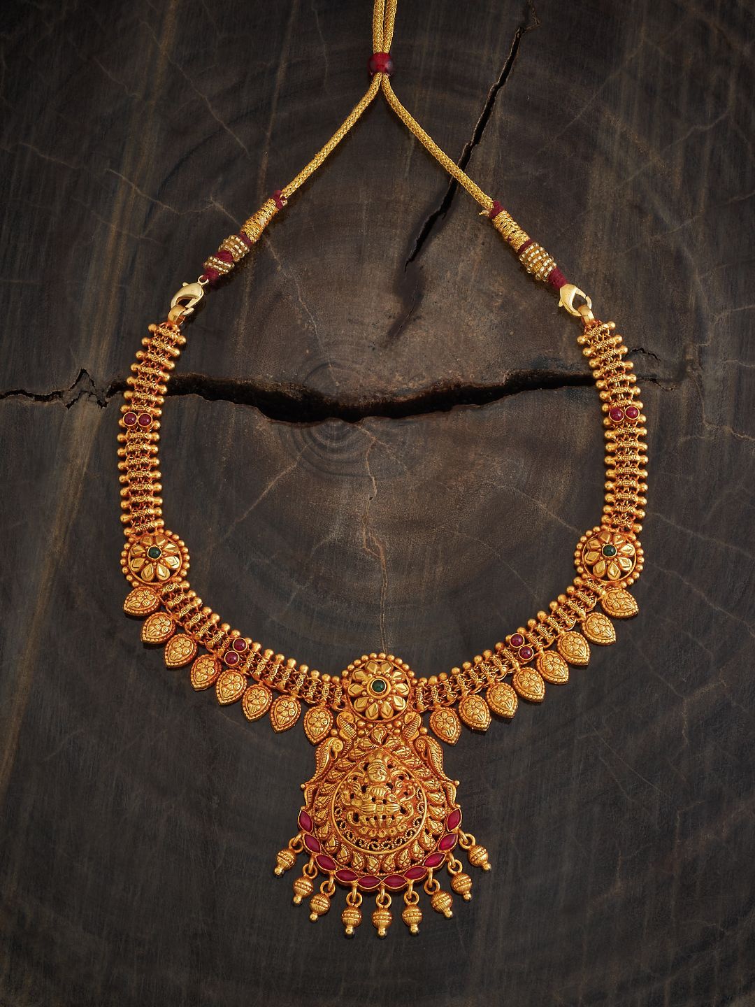 

Kushal's Fashion Jewellery 92.5 Pure Silver Gold-Plated Stone Studded Temple Necklace