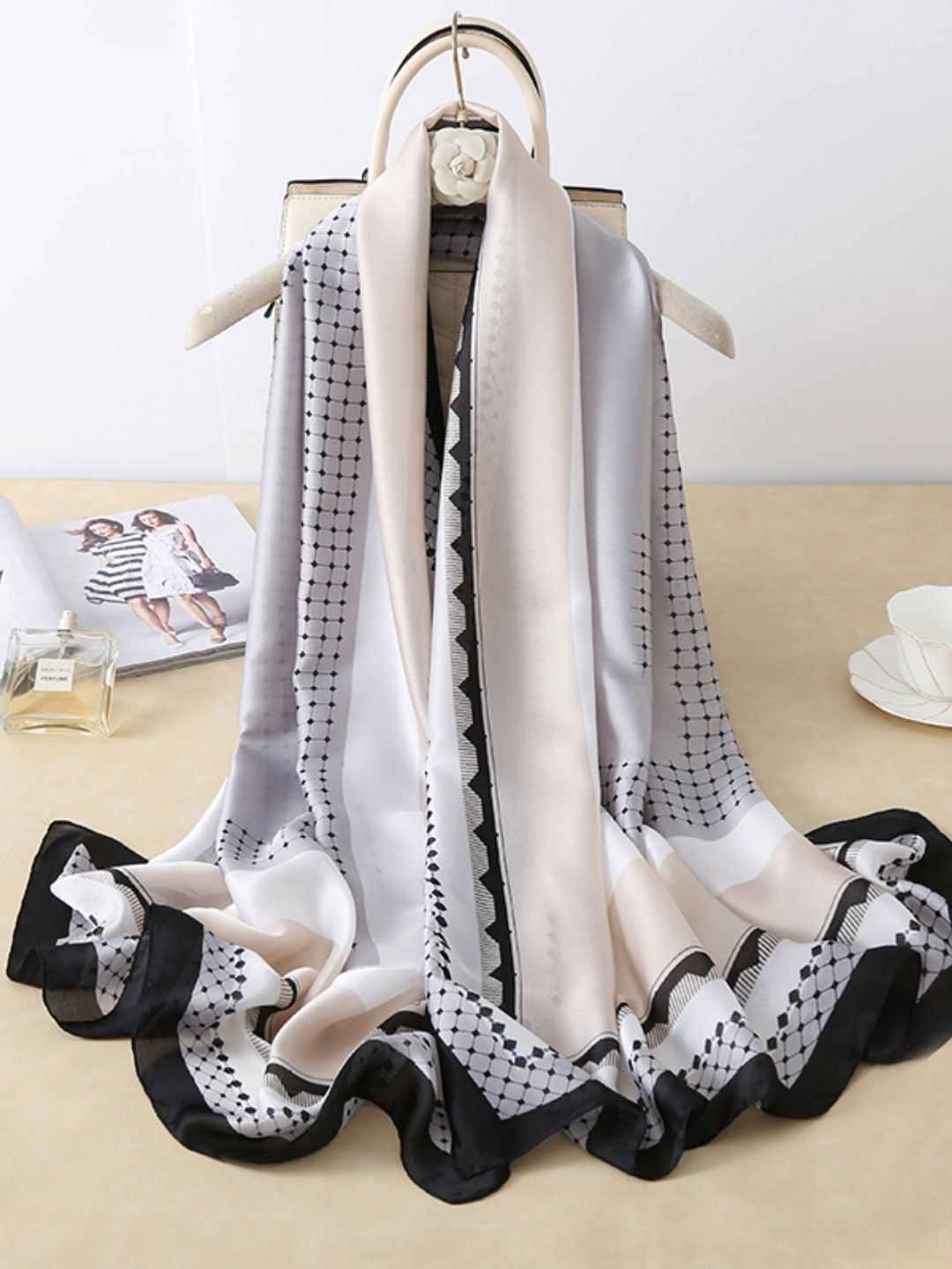 

CrossKulture Women Printed Satin Silk Scarf, Grey