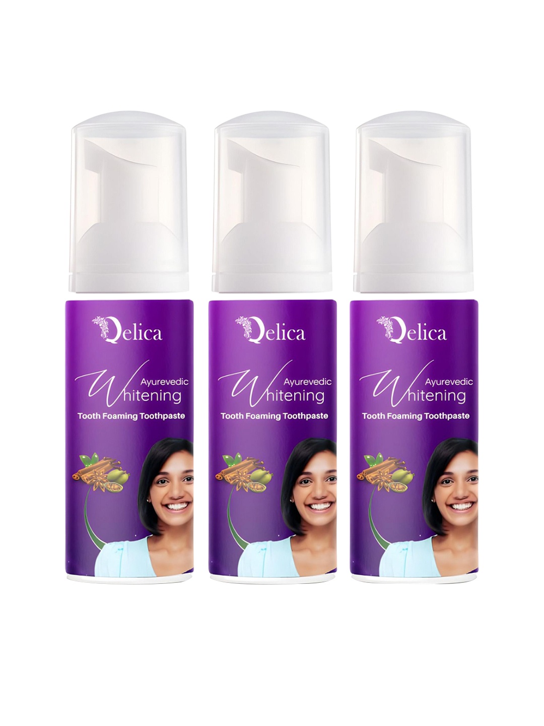 

Qelica Set Of 3 Ayurvedic Teeth Whitening Foam Toothpaste-60ml Each, Purple