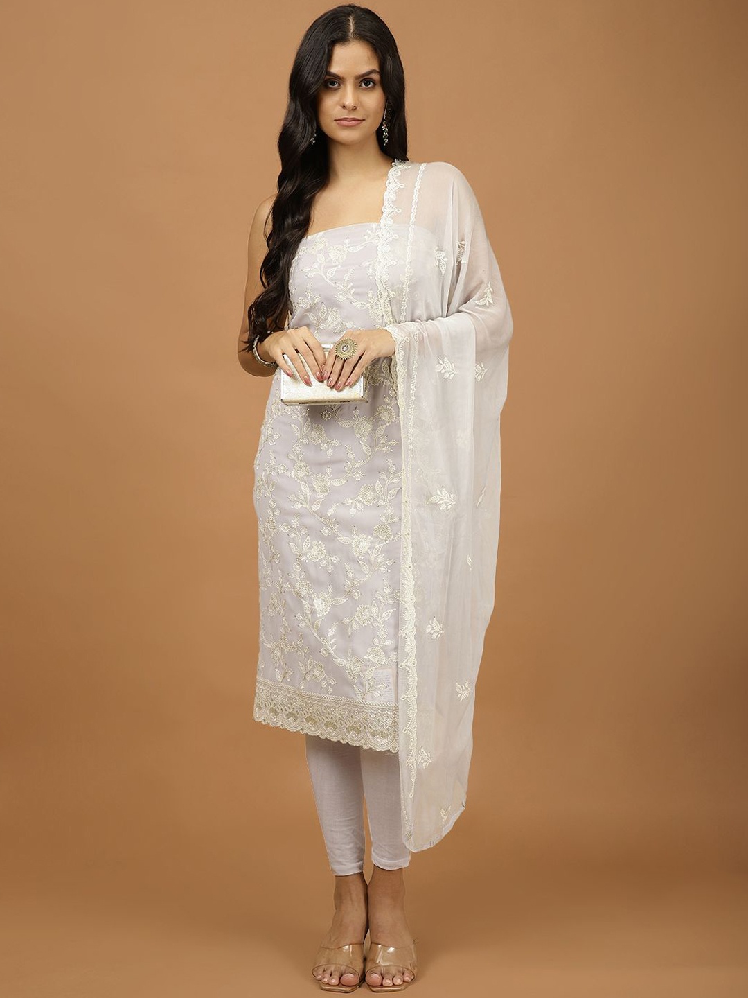 

Meena Bazaar Ethnic Motifs Embroidered Unstitched Dress Material, Lavender
