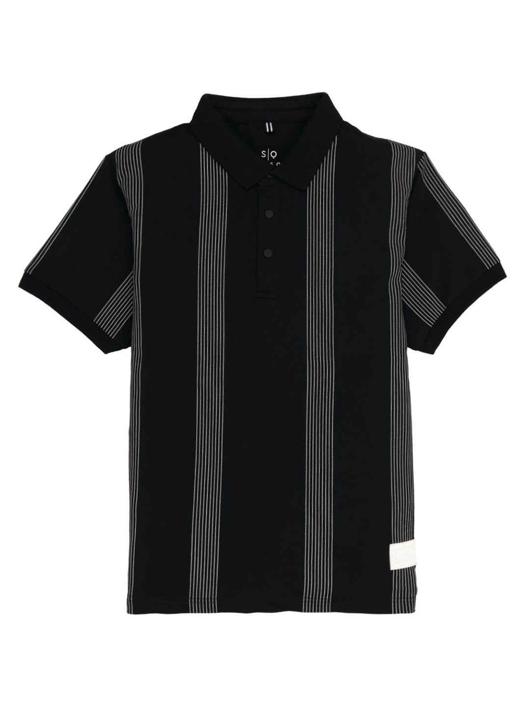 

Status Quo Boys Striped Polo Collar Cotton T-shirt, Black
