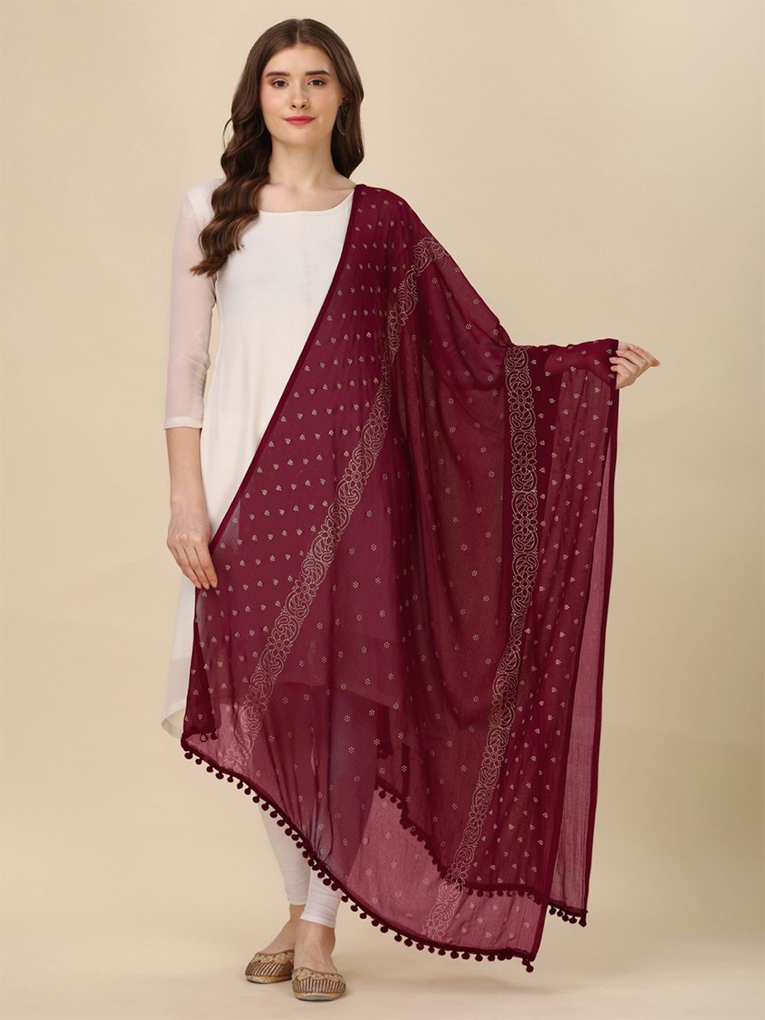 

Suha Floral Printed Dupatta, Maroon