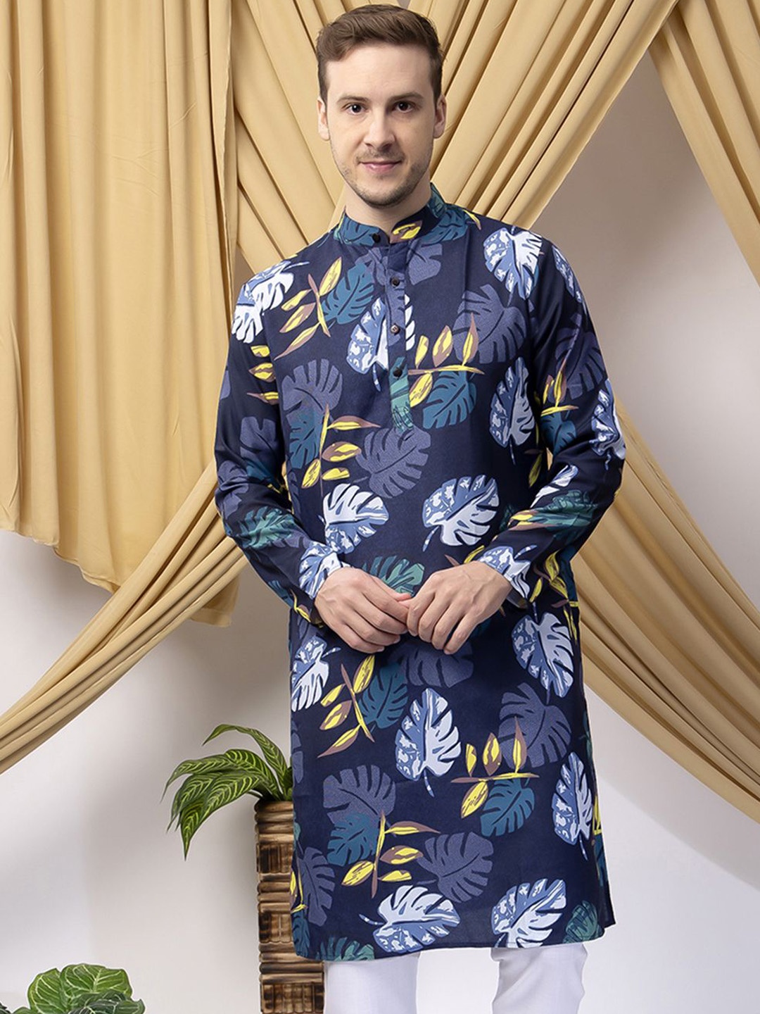 

Hangup Floral Printed Straight Kurta, Blue