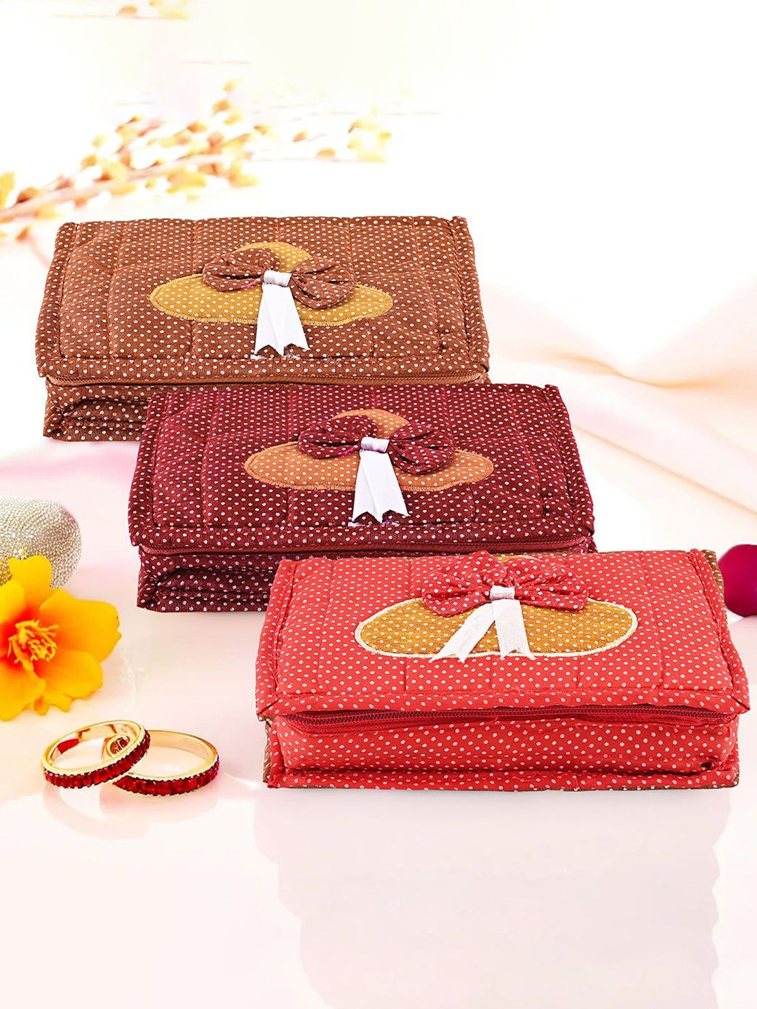

Kuber Industries Maroon & Red 3 Pieces Polka Dots Printed Jewellery Organisers