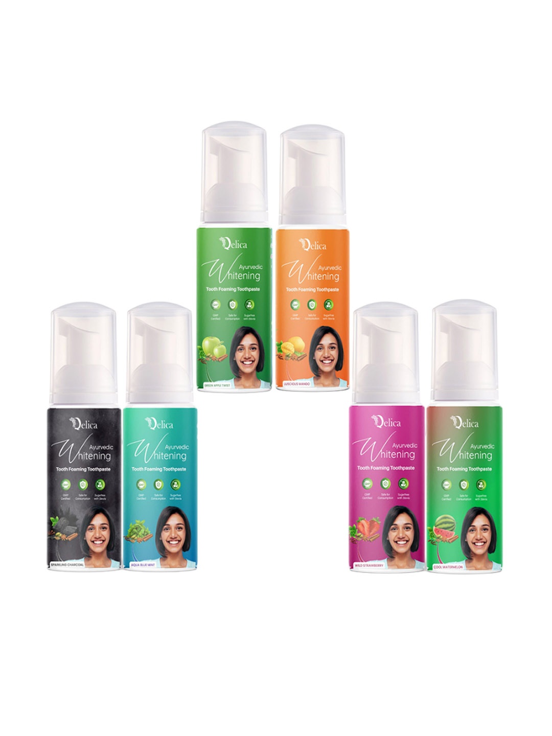 

Qelica Set Of 6 Flavor Teeth Whitening Foam 60 ml Each, Blue