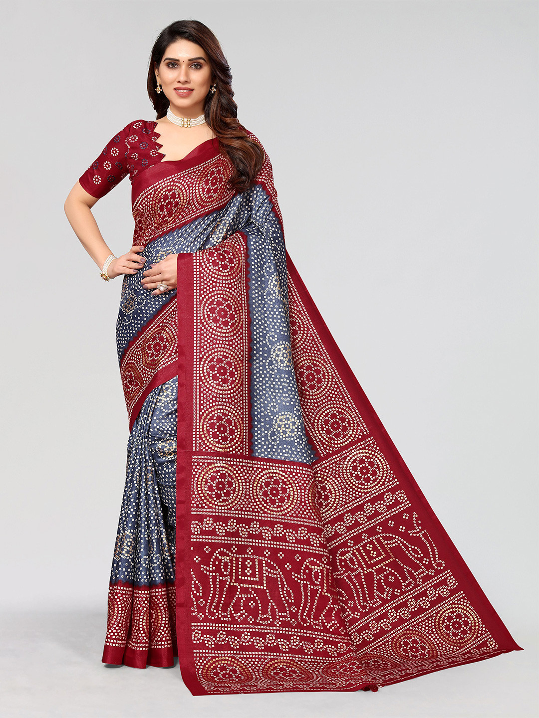 

VIRICA Bandhani Printed Saree, Grey