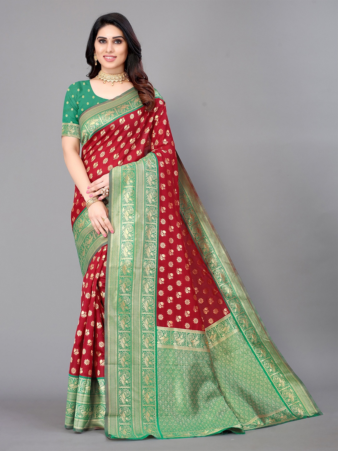 

VIRICA Floral Woven Design Zari Banarasi Saree, Maroon