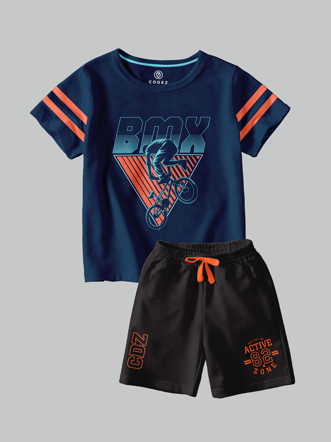

CODEZ Boys Graphic Printed T-shirt with Shorts, Navy blue