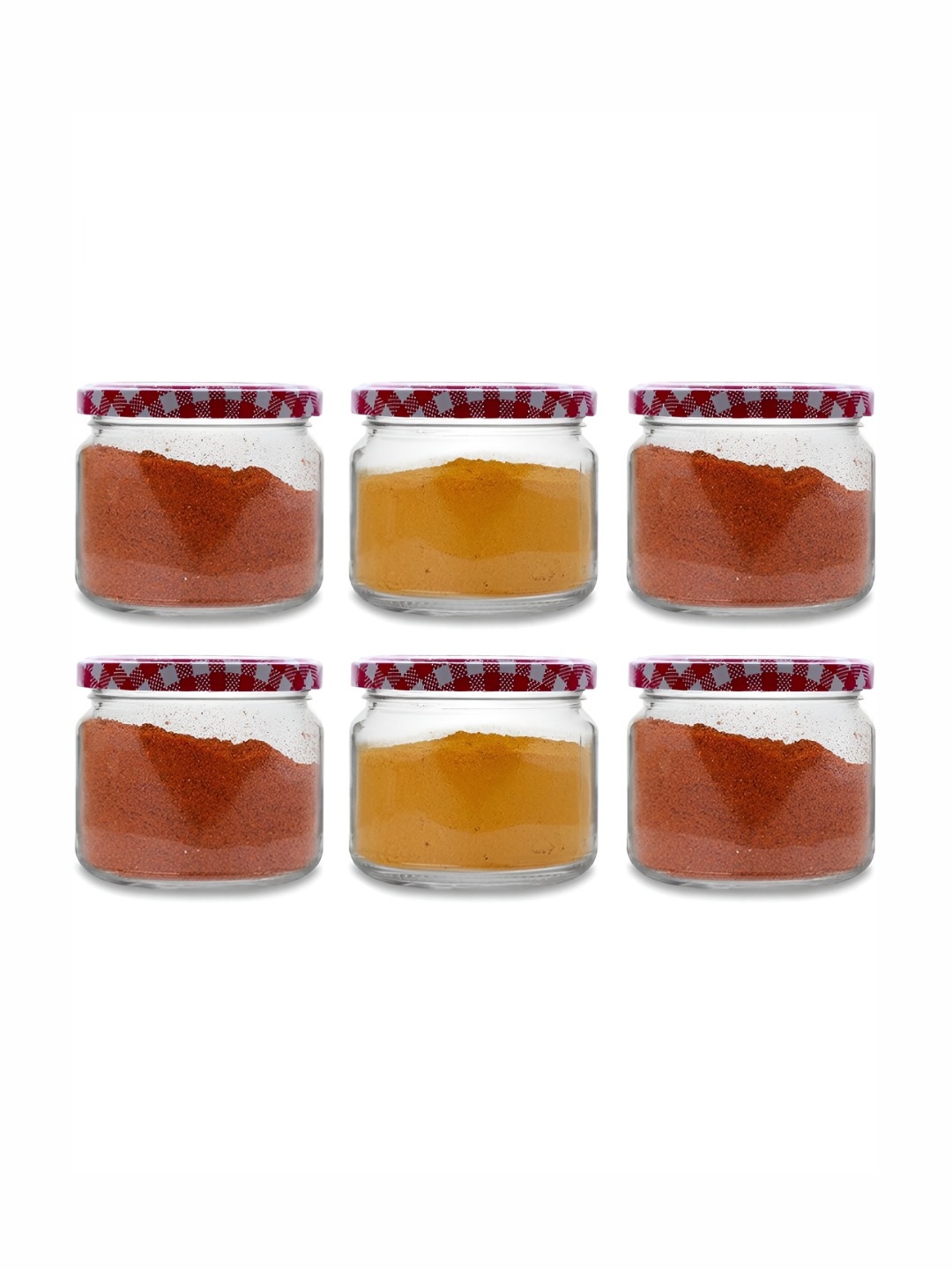 

tyche enterprises Transparent & Red 6 Pieces Glass Dishwasher Safe Container 300ml