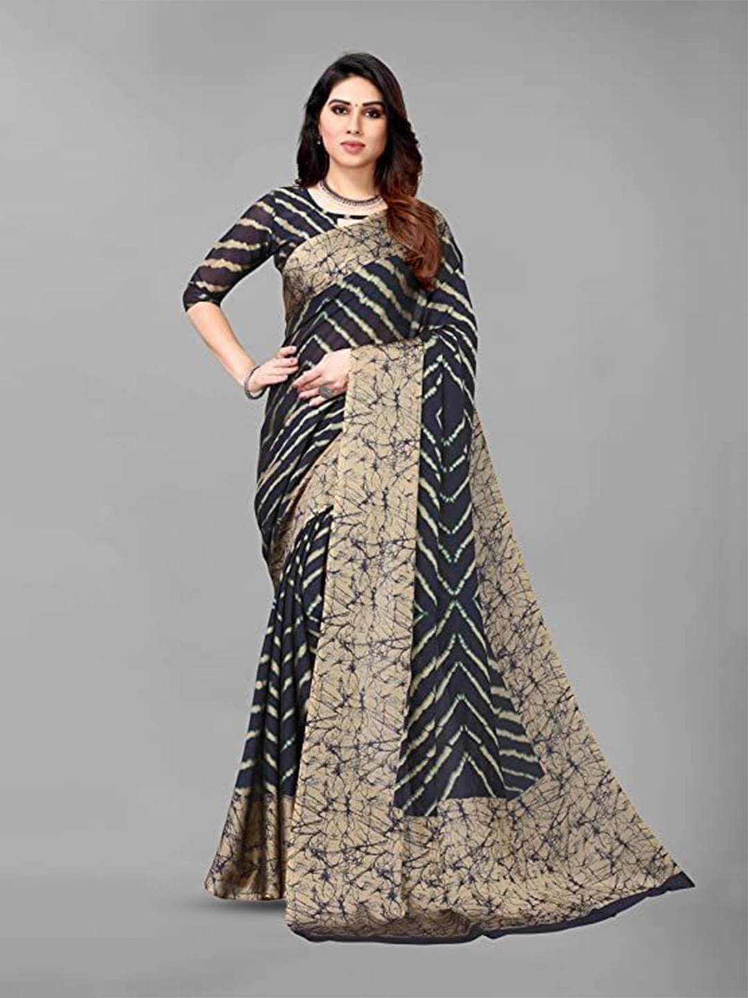 

VIRICA Chevron Printed Saree, Navy blue